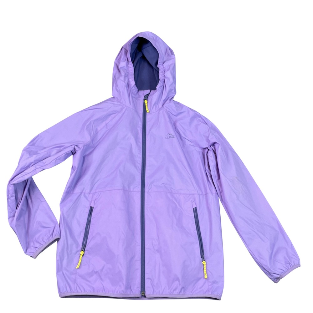 L.L. Bean Windbreaker Kids L 14-16 Purple Ripstop Hooded Full Zip Jacket 524980